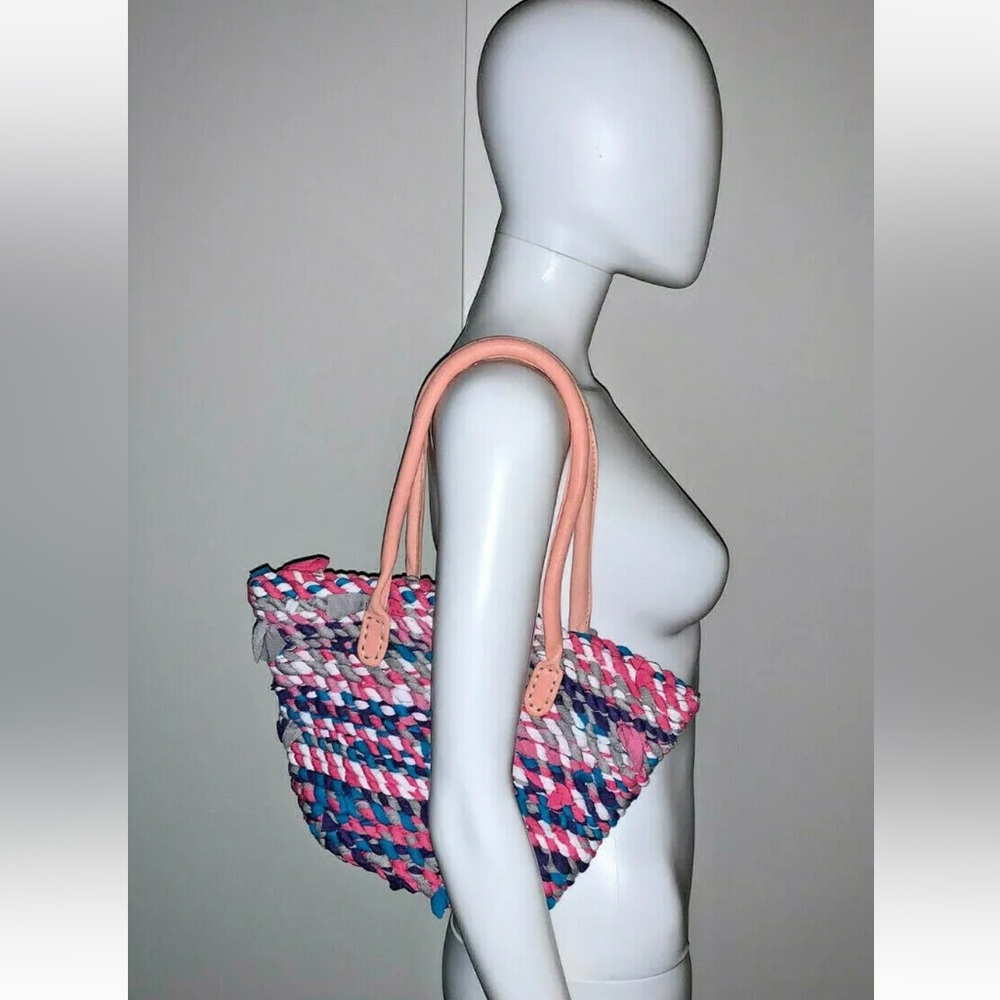 $298 EN SHALLA ANTHROPOLOGIE LEATHER COTTON WOVEN HIPPIE BUCKET SATCHEL BAG
